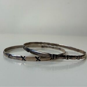 925 Sterling Silver Handmade Bangle Bracelets from Mexico  - Set of 2